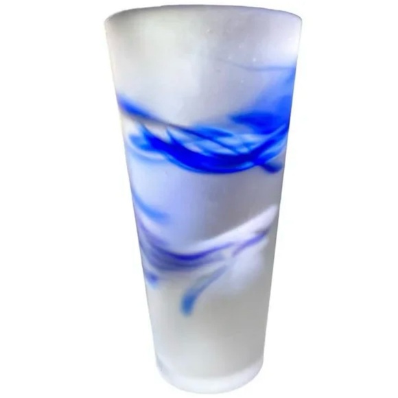 Handblown Frosted Blue Swirl stunning glass vase - Picture 2 of 5